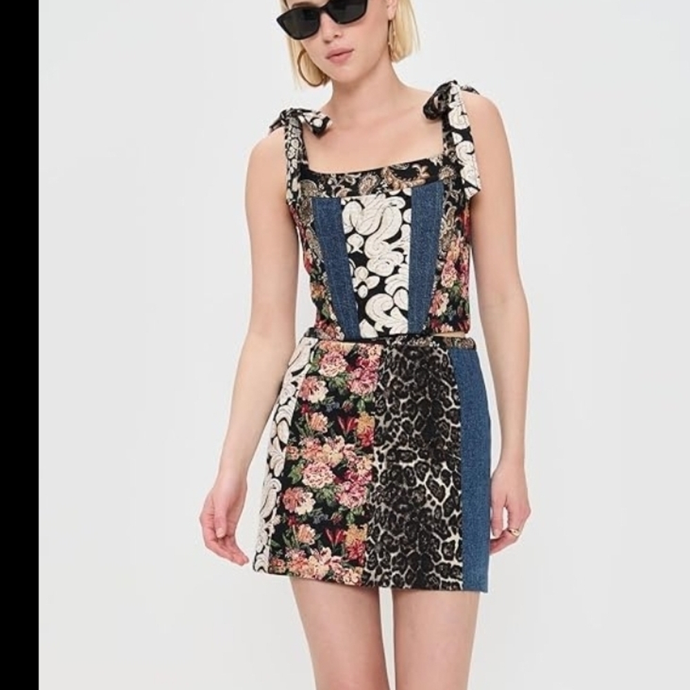 Alice + Olivia Floral and Leopard Print Skirt Set